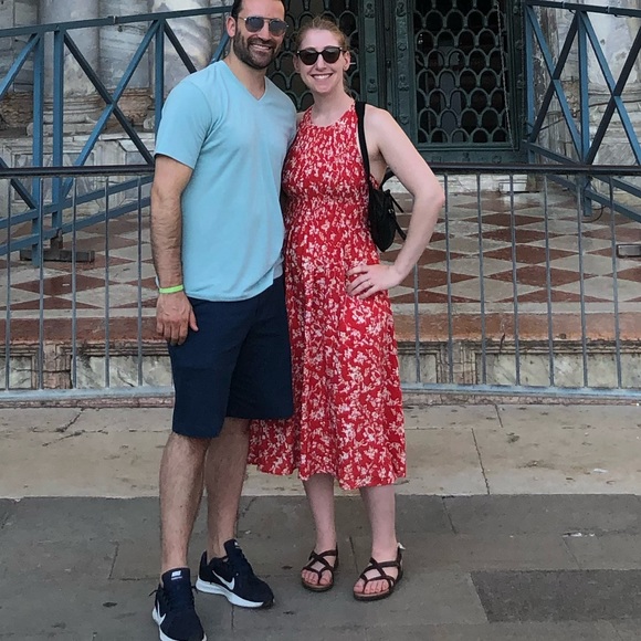 MELLO DAY Orange Smocked Floral Midi Dress - Picture 1 of 4